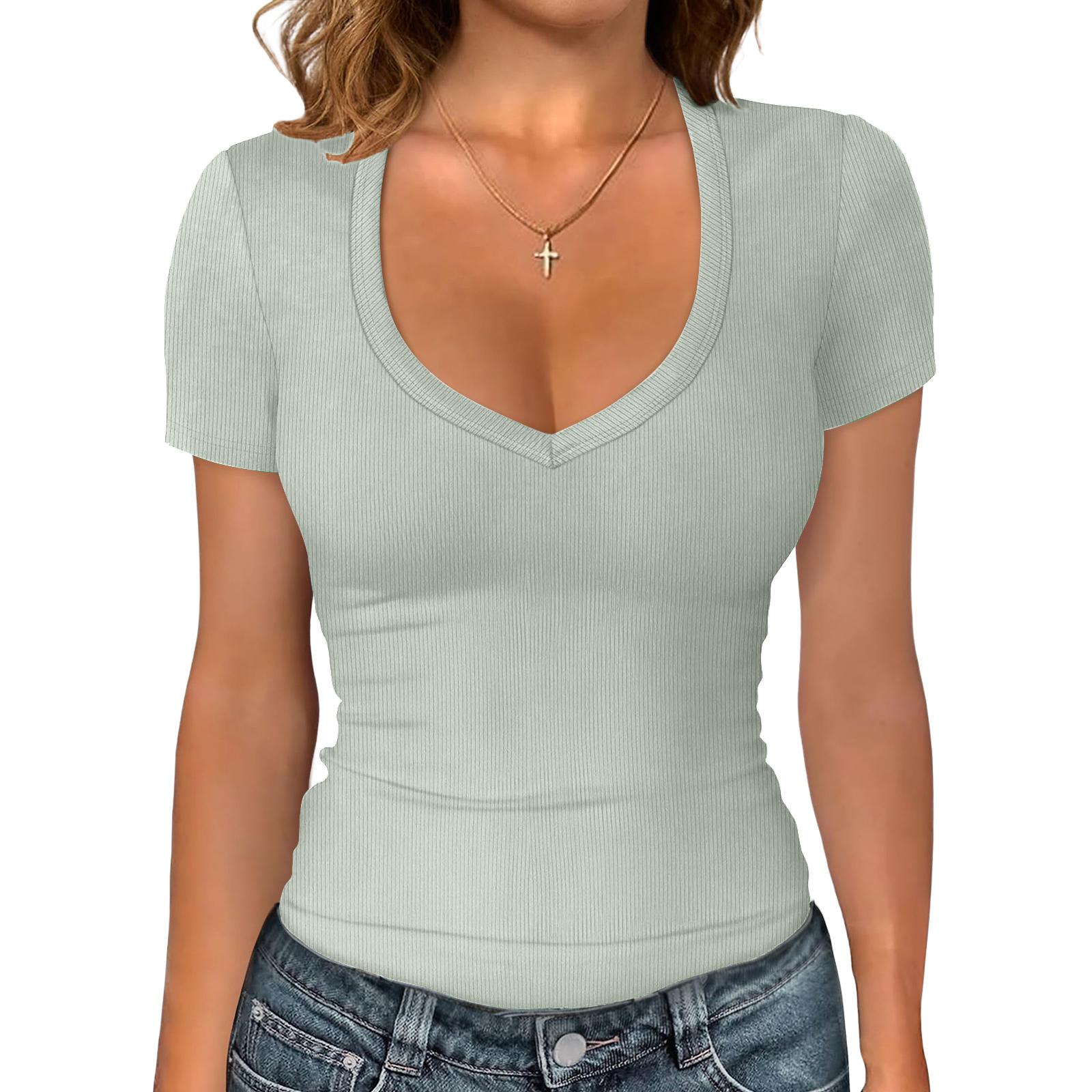 Женская модная облегающая футболка с V-образным вырезом и короткими рукавами XXL