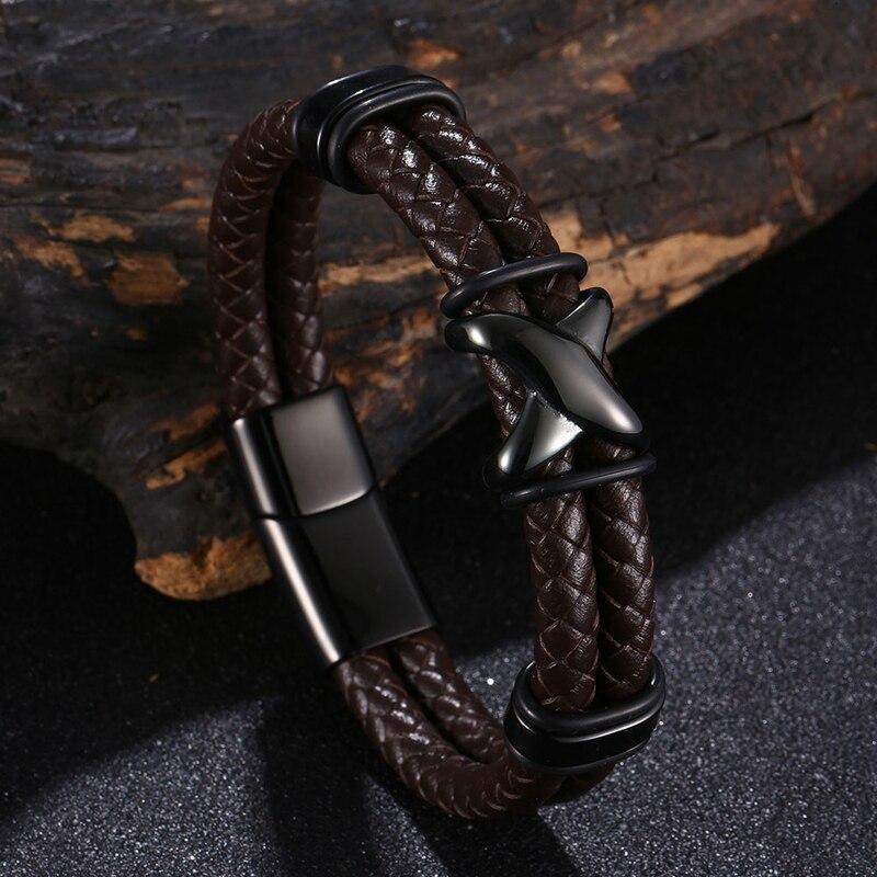 Gothic Men Fashion Braided Genuine Leather Bracelet Cross Accessories Homme Femme Bracelets Handmade Jewelry