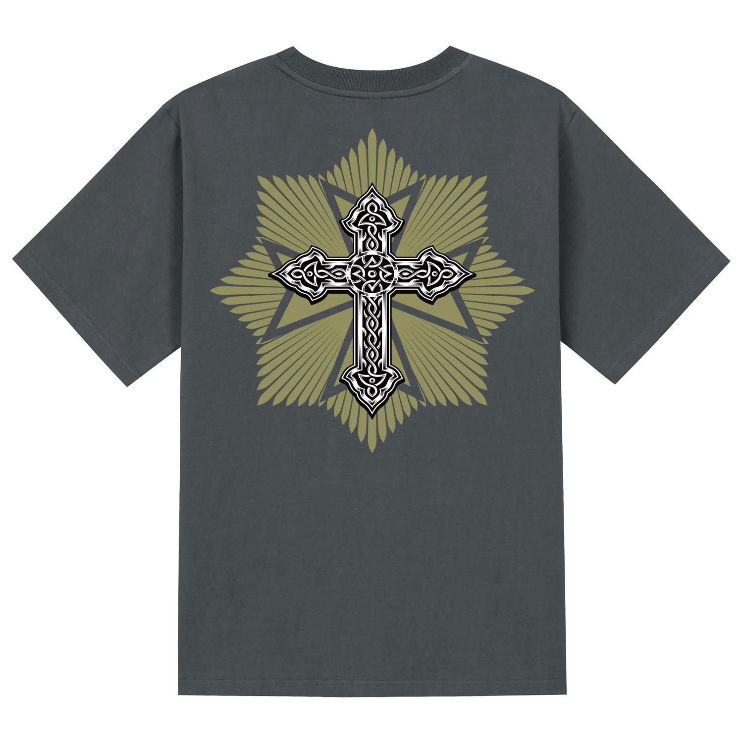 Khan 6312 Ktg0061 Cross God Short Sleeve T-Shirt - Gray Gray/M