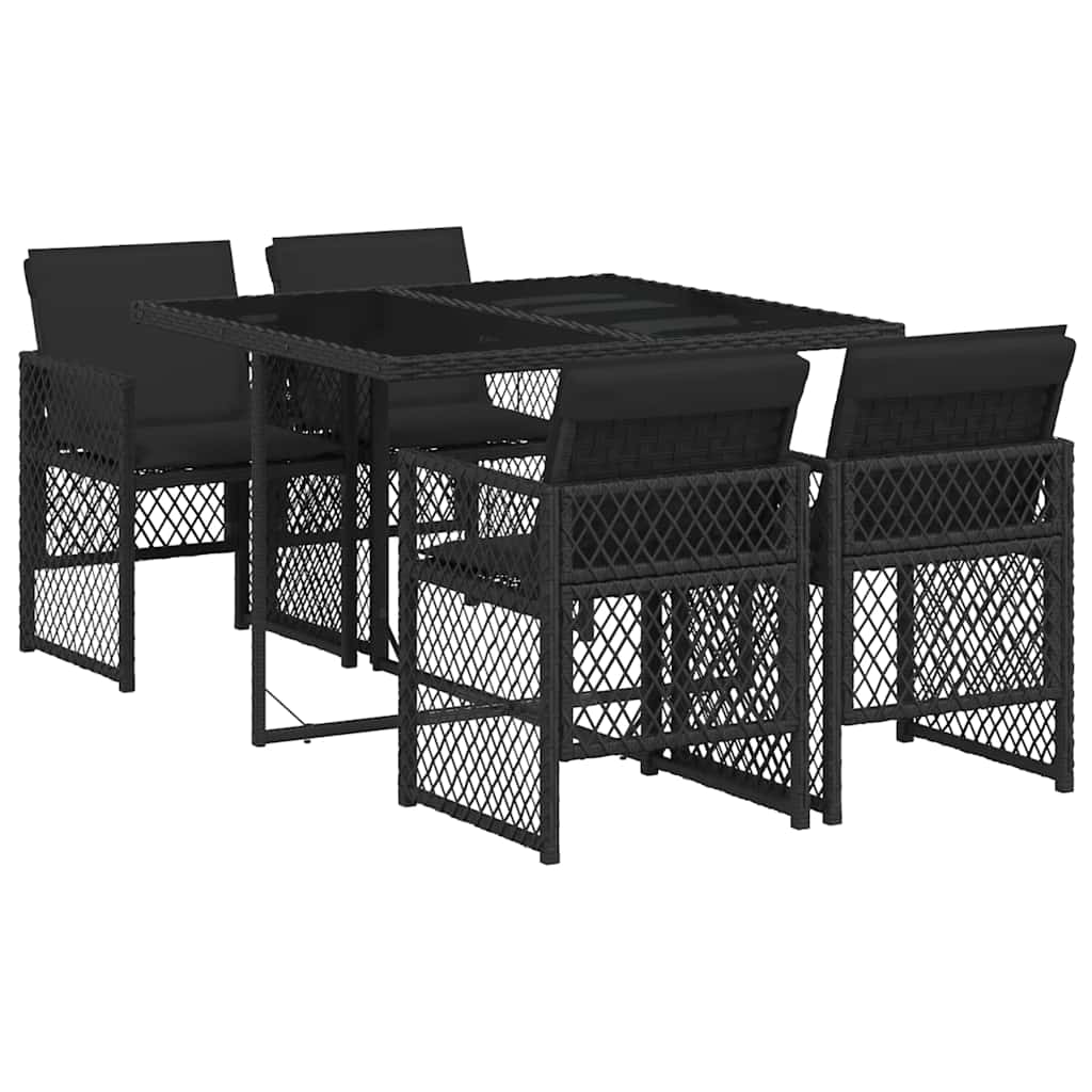 Vidaxl 5-Cz. Garden Furniture Set With Cushions, Black, Poly Rattan