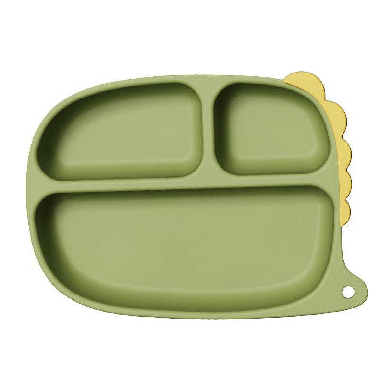 Cartoon dinosaur plate Children's complementary food Silicone plate bowl Fork spoon bib Anti-drop plate set