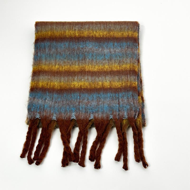 Winter new high-end warm thickened scarf women's winter striped soft scarf skin-friendly, fashionable and fresh