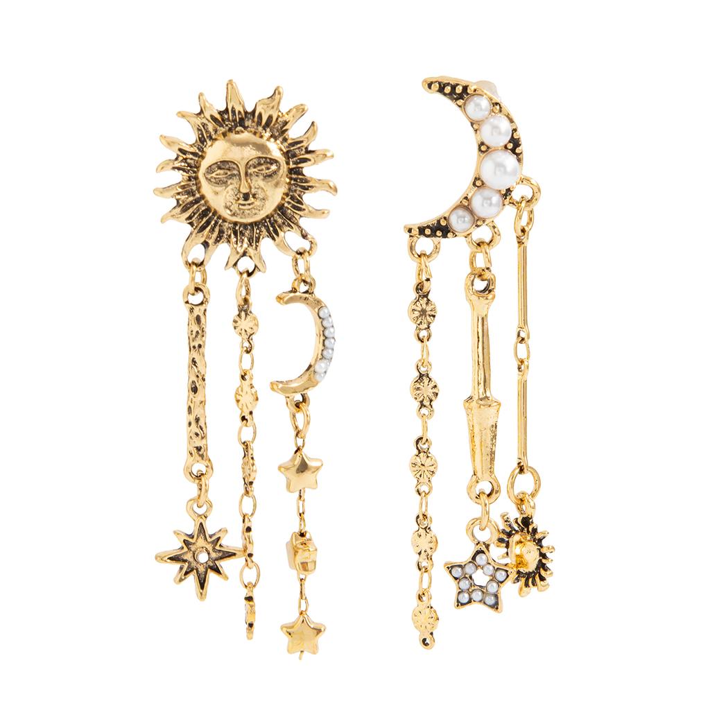 Ingemark Boho Exquisite Imitation Pearl Moon Star Drop Earrings for Women Metal Tassel Chain Hanging Earrings New Jewelry Gift