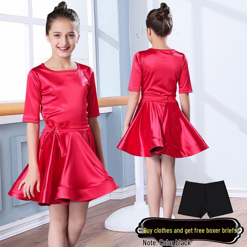 Mid-Sleeve Latin Dance Skirt for Girls – Competition & Performance-Grade Dancewear