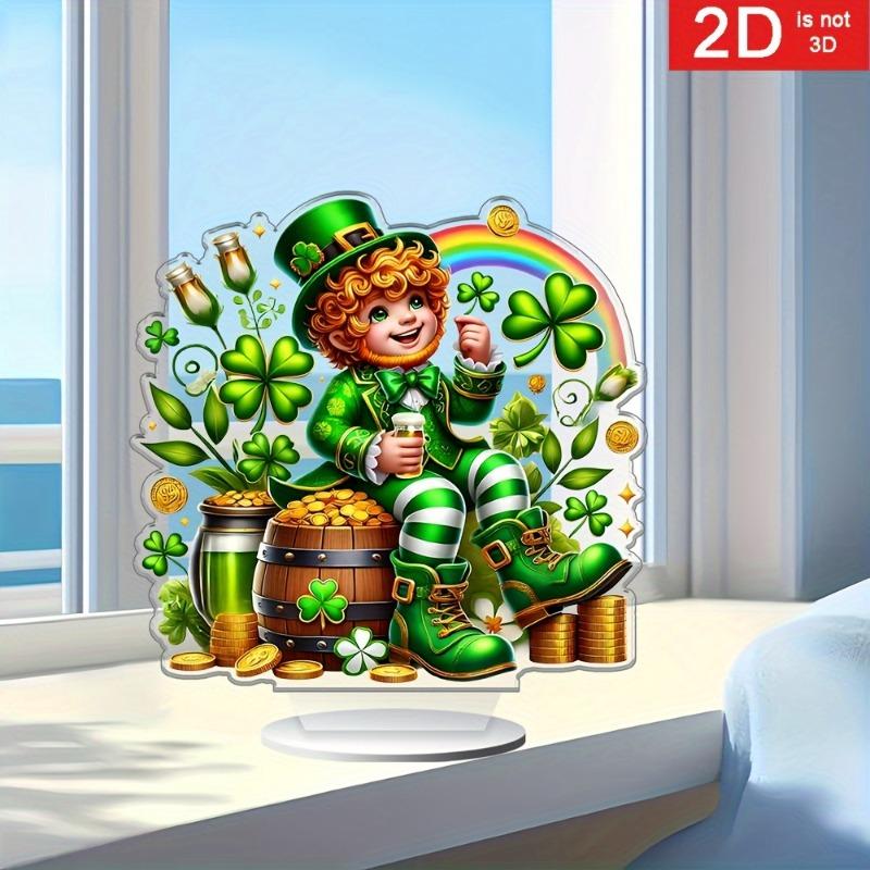 2D Flat St Paddy's Party Irish-Themed Acrylic Desktop Decoration, Four-Leaf Clover Design, Patternssuitable for Wall Decoration, Porch, Room, Villa, a