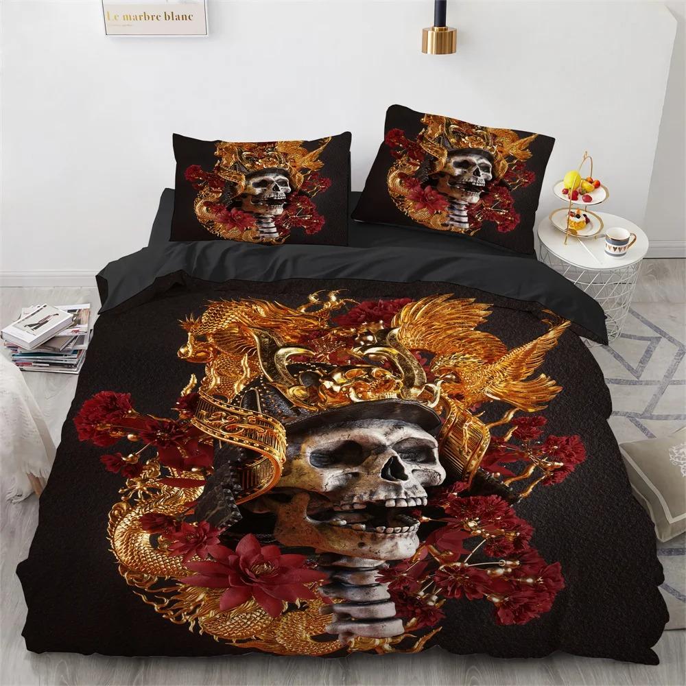 Skull Bedding Set 3D Print Terror Skulls Pattern Ghost Smile King Queen Size for Halloween Decoration Kids Teens Men Duvet Cover