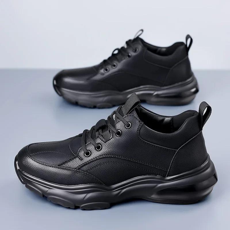 Mode 2024 Neue Designer Schwarze Plateau-Sneaker für Herren Mode Lässig Frühling Herbst Weiche Sohle Rindsleder Schuhe Mann Zapatos De Hombre