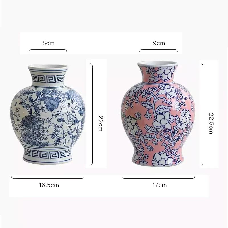 Ceramic Belly Vase Blue white porcelain retro vase Chinese porcelain ornaments Home decoration storage bottle porcelain vases