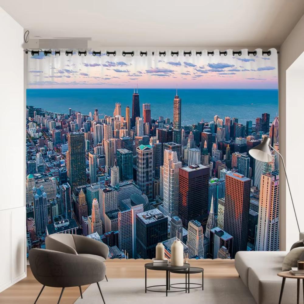2 Stück Neuer Stadt-Skyline Muster Dekor Vorhanghaken