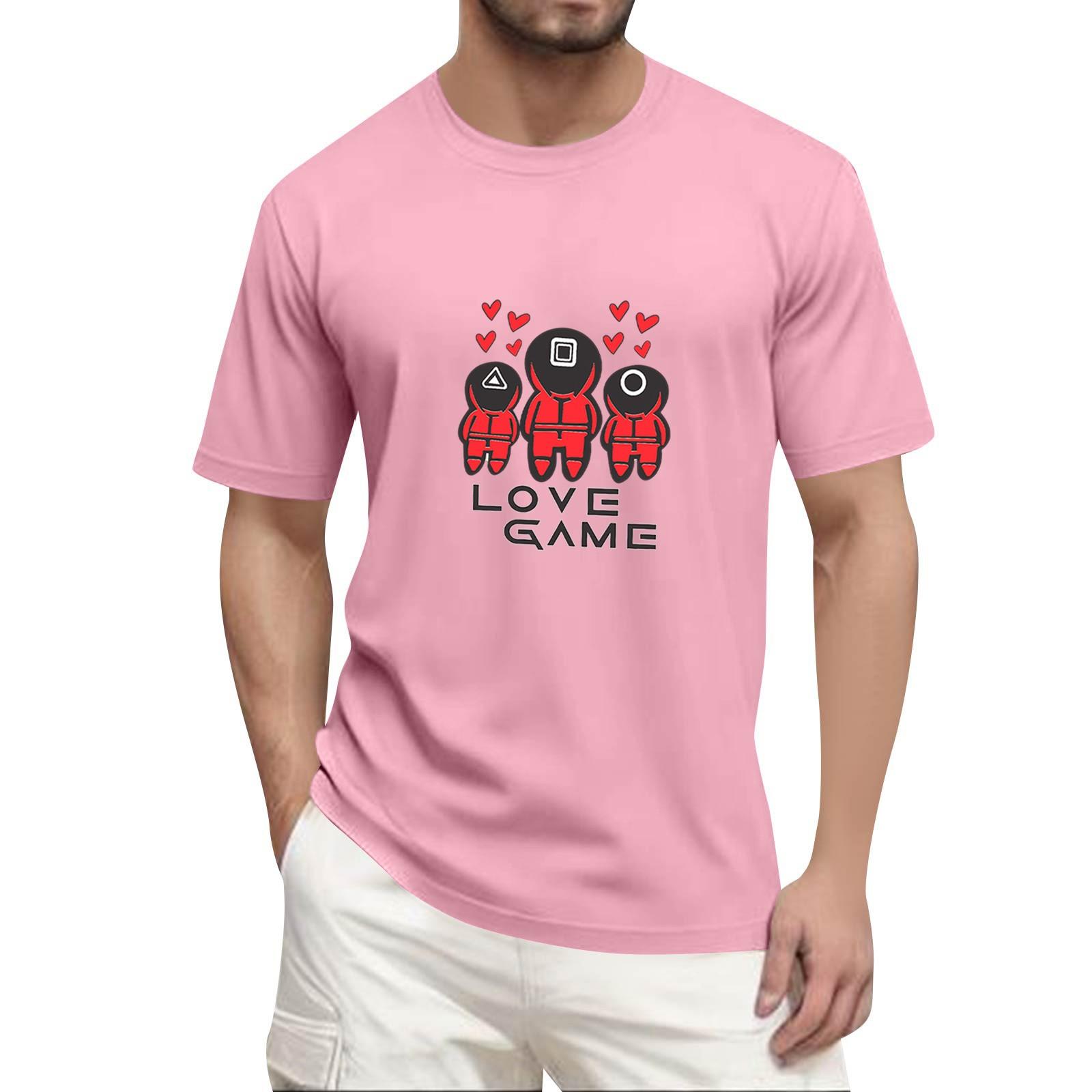 

Мужская модная футболка с принтом, круглым вырезом, прямыми плечами и короткими рукавами XXL розовый
