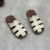 Johnature Genuine Leather Flat Slippers Weaving Hollow-out Breathable Casual Women's Slip-on Shoes