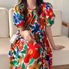 French Elegant Floral Summer New Dress Retro Printing Loose Medium and Long Skirt High Sense