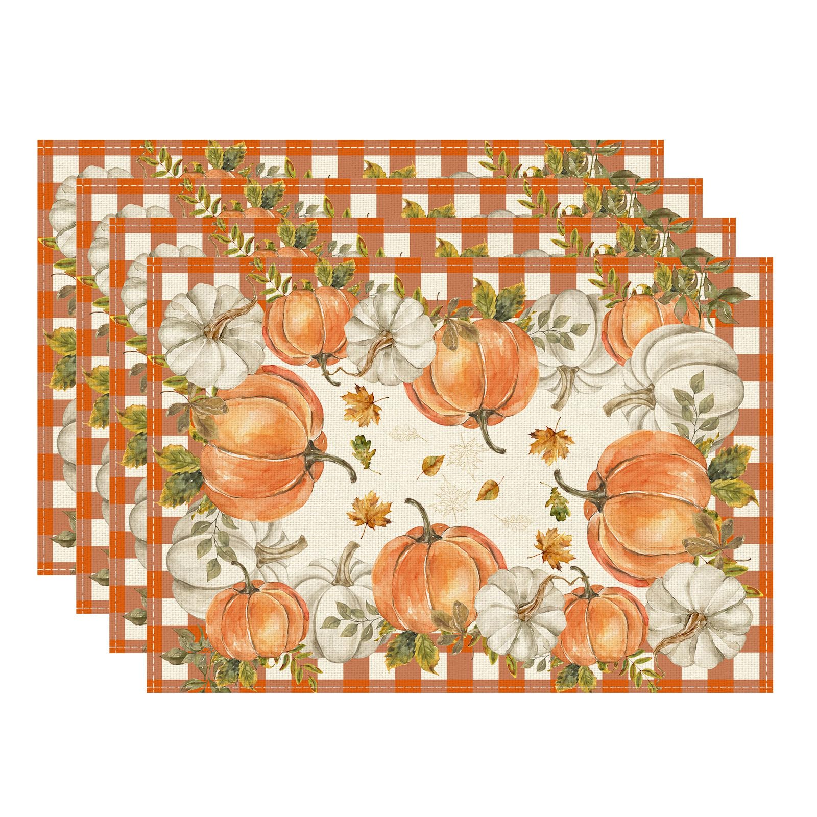 Fall Pumpkin Plaid Placemats Set of 4 Table Mats for Party Home Kitchen Dining Table Decorations 12x18 Inch Placemats Set of 4 (12x18 Inch)