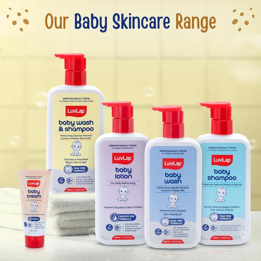 LuvLap Baby Wash & Shampoo 400ml - Gentle 2-in-1 Head To Toe Cleanser with Oatmeal & Shea Butter, Paraben & Tear Free