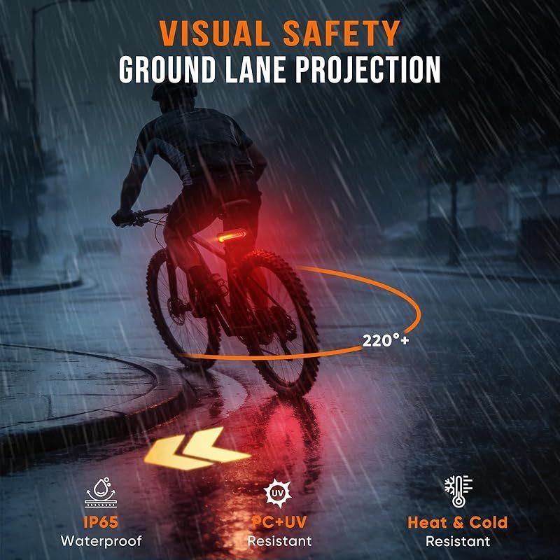 Bike Turn Signal Light with Remote, 120dB Horn & Ground Projection, Wireless LED Safety Warning Light for Bicycle