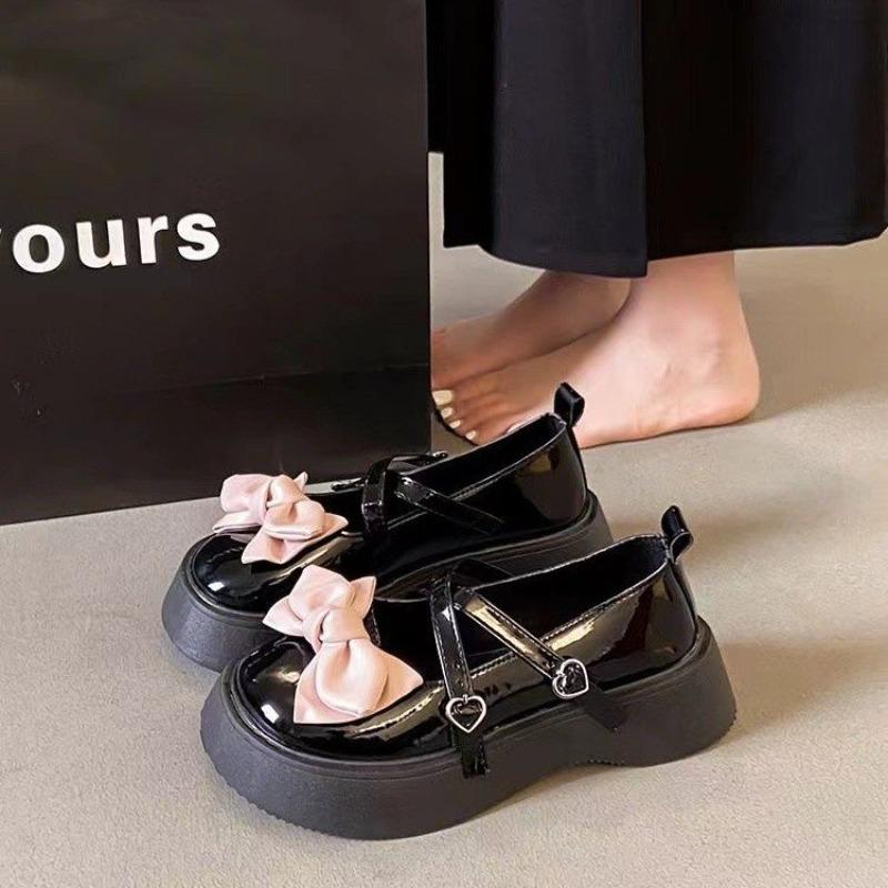 JK Small Leather Shoes Female Spring and Autumn Thick Bottom Muffin Bow 2025 New Round Head Japanese Lolita Mary Jane Shoes