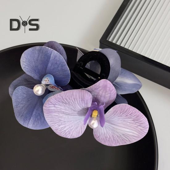Bow Orchid Flower Decor Hair Claw Faux Pearl Inlaid Flower Hair Grip Secure Hold Back Head Hair Claw Hair Accessories