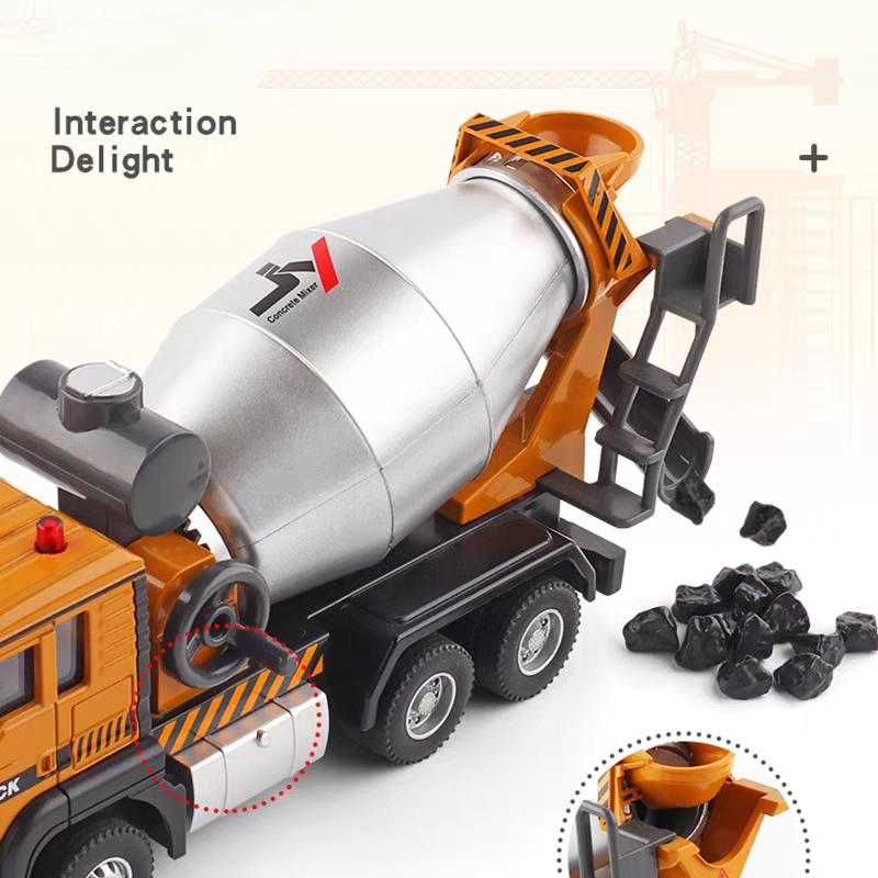 Engineering Vehicle Cement Mixer & Transport Truck Simulation Diecast & Toy Vehicles Sounds & Light Pull Back Car 1:50 Alloy Model