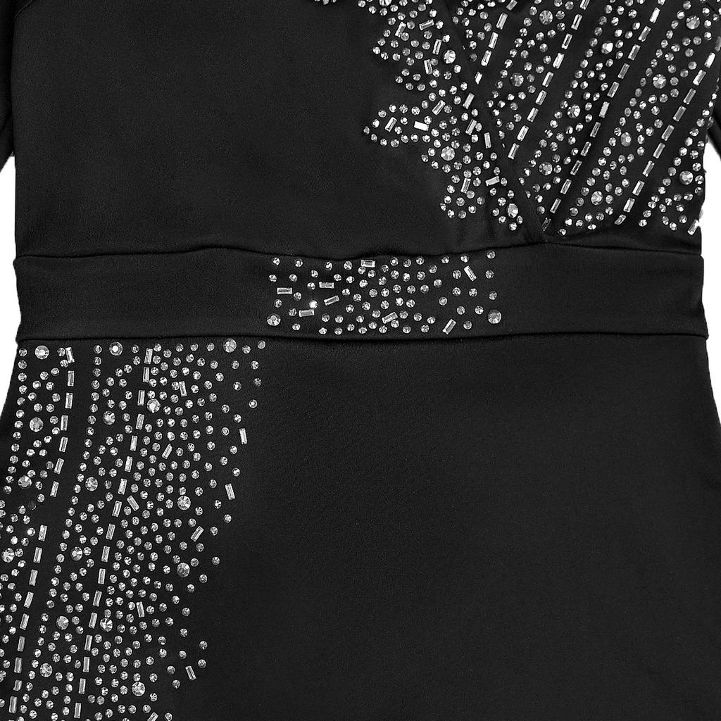 C7290 Elegantes europäisches und amerikanisches Mode Damen V-Ausschnitt Kleid mit halblangen Ärmeln und Hot-Drill-Design