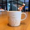 Autumn Embossed Maple Leaf Mug with Squirrel Stirrer - Ceramic Cartoon Coffee Cup