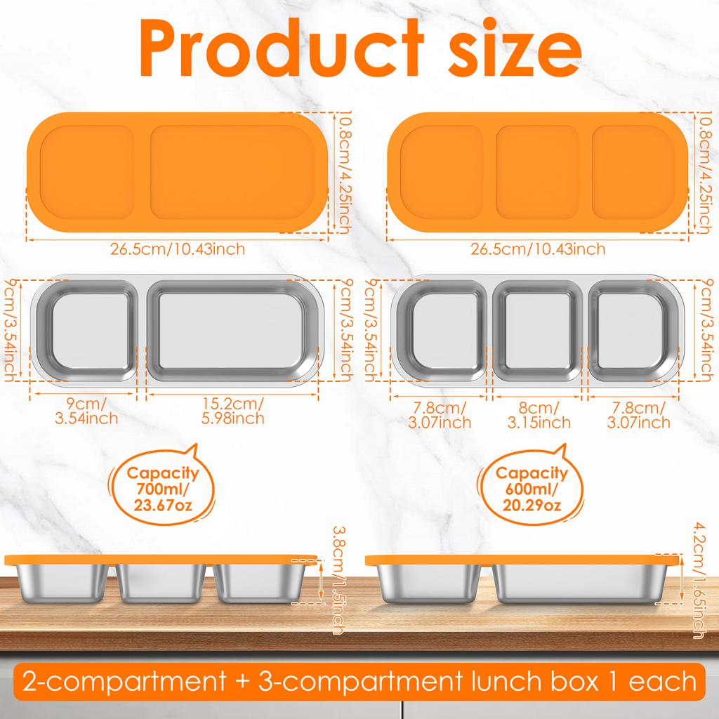 Snack Box with 2/3 Compartment Stainless Steel Meal Plate Children Food Box with Lid Divided Snack Container for Sweet Spice Nut