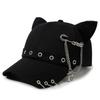 Hiphop Metal Ring Baseball Hat Rivet Peaked Cap Retro Cat Ear Baseball Cap  Men