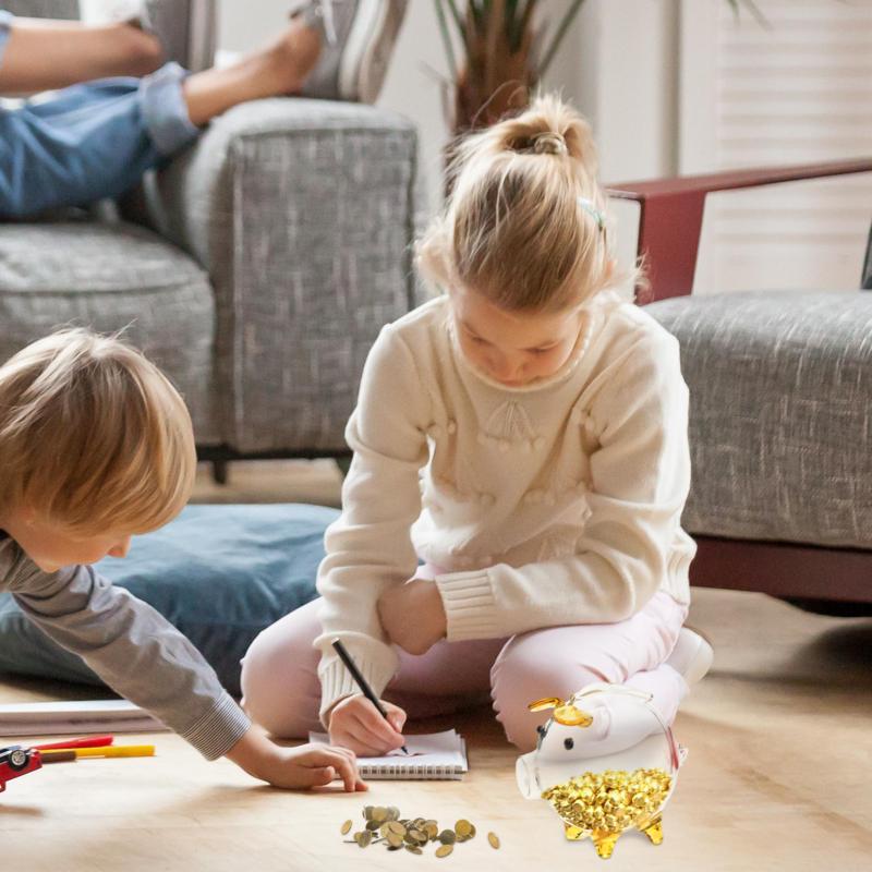 Mini Pig Money Jar Golden Beans Box Clear Jar Pig Shape Bank Portable Coin Bank Container Box Transparent Saving Box Gift