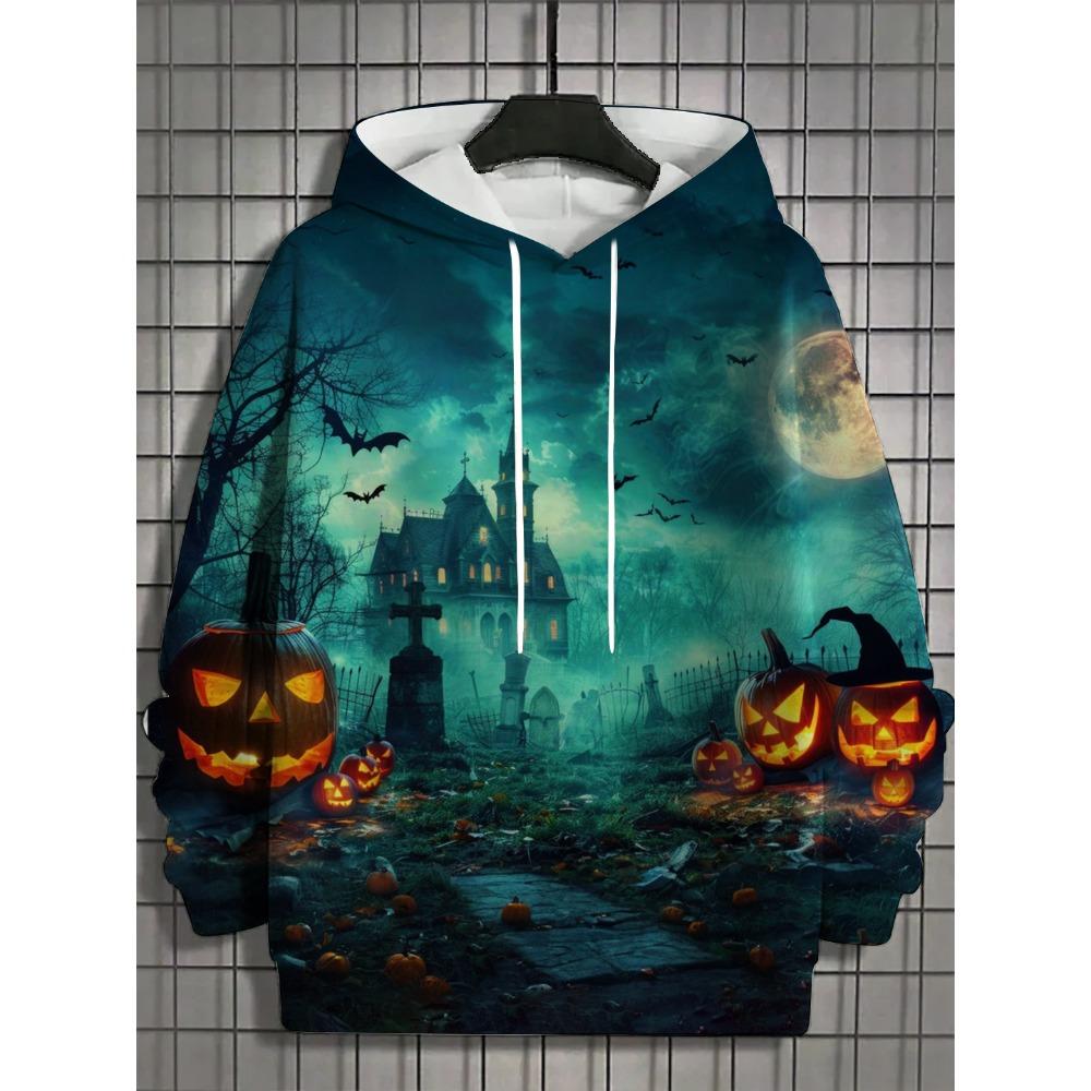 Halloween Pumpkin 3D Print Hoodies Men's Long Sleeve Hooded Sweatshirts Pullover Oversized Harajuku Coat Unisex Street Clothing