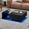 Hochglanz Schwarzer Couchtisch 100x50x32cm, mit Glasplatte und Schubladen, Kratzfest, mit 1 Schublade, LED-Licht, Modern