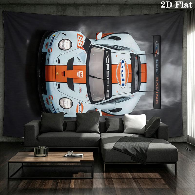 Gulf Racing Art Wall tapestry, aesthetic printed fabric blanket, suitable for bedroom, living room, and home decor.