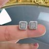 Square Double Layer Iced Out Moissanite Stud Earrings Copper Hip Hop Jewelry For Men Women