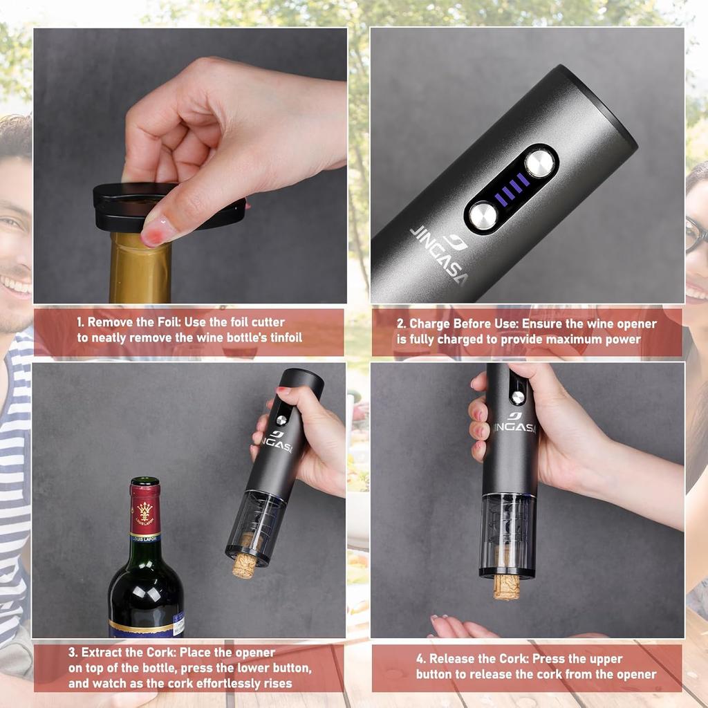 Electric Wine Opener with Automatic Corkscrew & Foil Cutter – Rechargeable Type-C Corkscrew Bottle Opener for Home, Kitchen & Party, Black,1 Pack