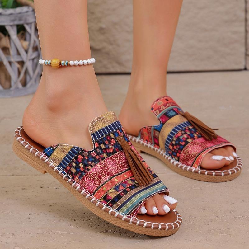 Women's Slippers Summer Outdoor Casual Low Heel Fringe Sandals for Daily Mixed Colors Comfortable Beach Slippers Plus Size 43