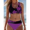 Bikini de dos piezas para mujer con estampado tropical en negro y morado