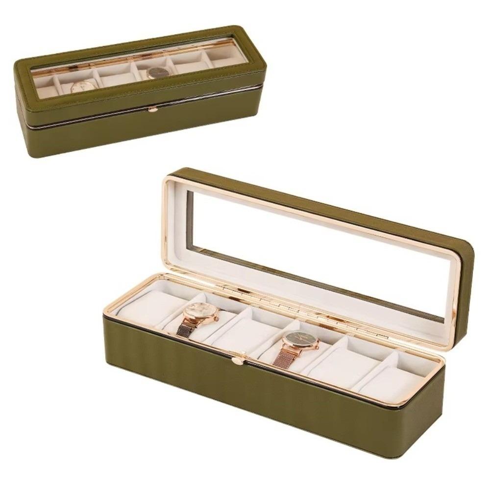 New PU Leather Watch Storage Box Clear Window 6 Slots Watch Organizer Case Soft Interior Transparent Lid Watch Bracket