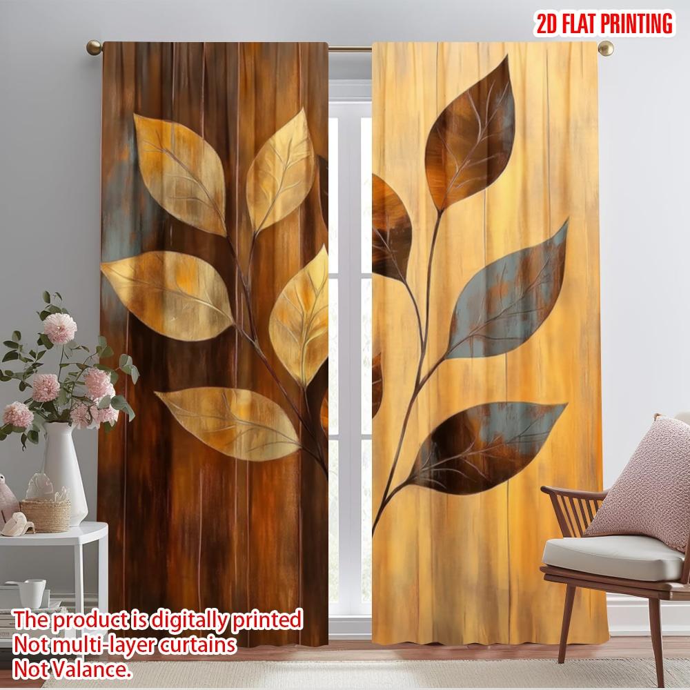 2pcs,2D plane printing Popular Curtains Golden Leaves Harmony Versatile Fabric (without rod) Festive for Bedroom Living Room