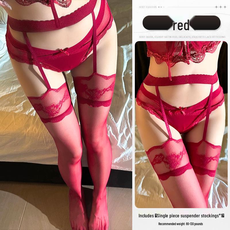 Collant Giarrettiera Neri con Bordo Rosso: Calze velate, con inserti, al ginocchio