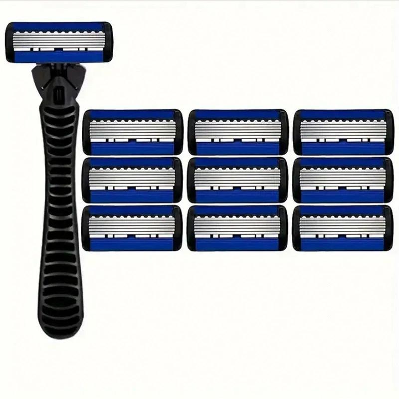 6-Layer Ultra-Thin Men's Razor with Replaceable Anti-Scratch Heads