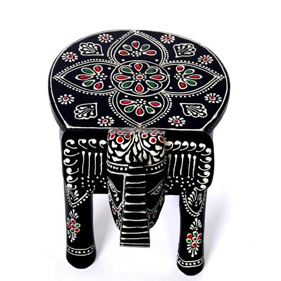 Tabouret Éléphant en Bois Support Table Pooja Support Planteur Décor Salon Chambre