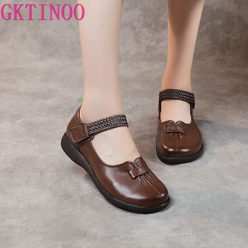 Fashion GKTINOO Genuine Leather 2025 New Flats Women Shoes Hook & Loop Shallow Spring Autumn Comfortable Concise Leisure Ladies Shoes