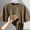 Retro  Men's Brown Waffle Knit Crew Neck T-shirt Casual Loose Short Sleeve Top