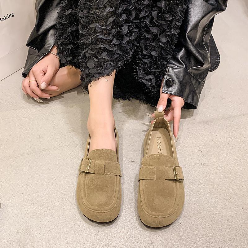 Fashion Aphixta Khaki Classic Flats Shoes Women Cotton Fabric Buckle Loafers Shoes Slip On Woman Flat With Student Footwear