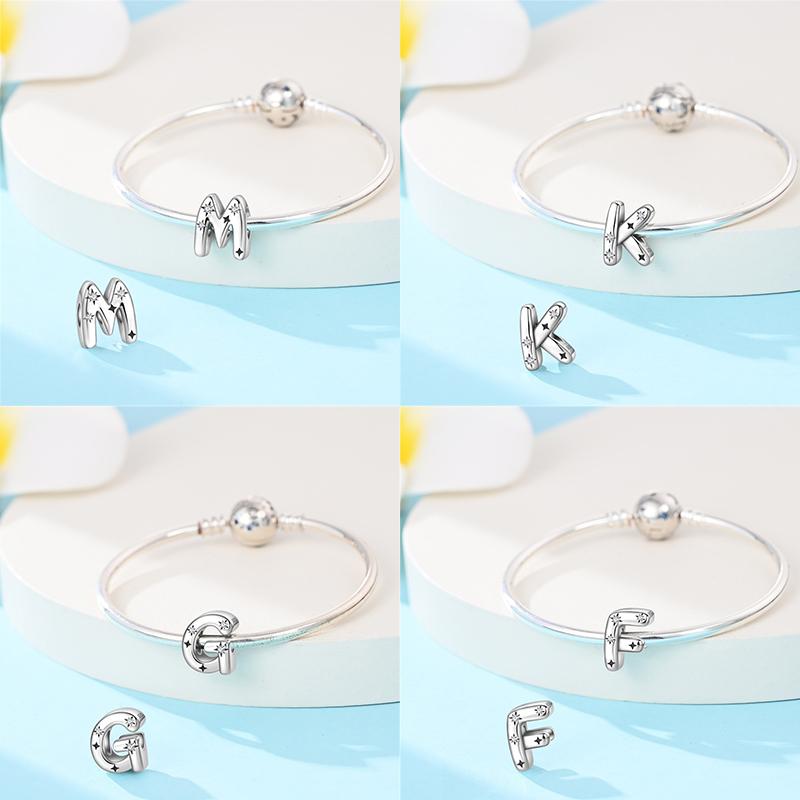 Classic Copper 26 Letters A-Z Alphabet Charms Stars Letter Beads Fit Bracelet Diy Charm For Woman Jewelry Making