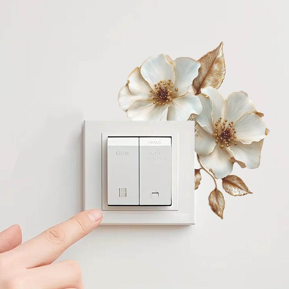 Minimalist 3D Embossed White Flower Wall Switch Sticker Removable Self-Adhesive Decoration for Bedroom Study Living Room Easy No Residue