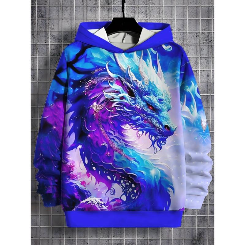 Pánské módní mikiny s kapucí 3D potisky Dračí plamen Mikina Stahovací šňůrka Sportovní oblečení Topy s dlouhým rukávem Ležérní pánské oblečení