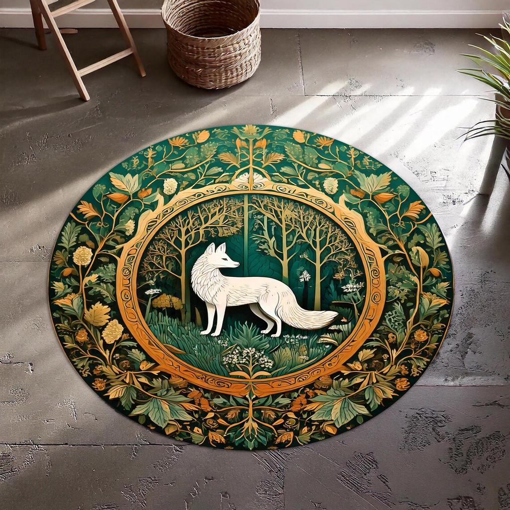 Floral Round Rug with Bee Design, Washable Carpet Boho Vintage Crow Rug for Living Room, Bedroom, Home Decor Floor Mat