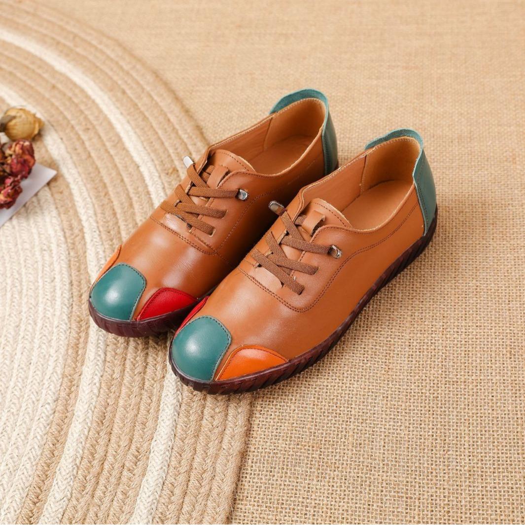 

Designer retro patchwork shoes for women 2025 autumn mom genuine leather flats vintage lace up loafers female oxford sneakers 41 светло-коричневого