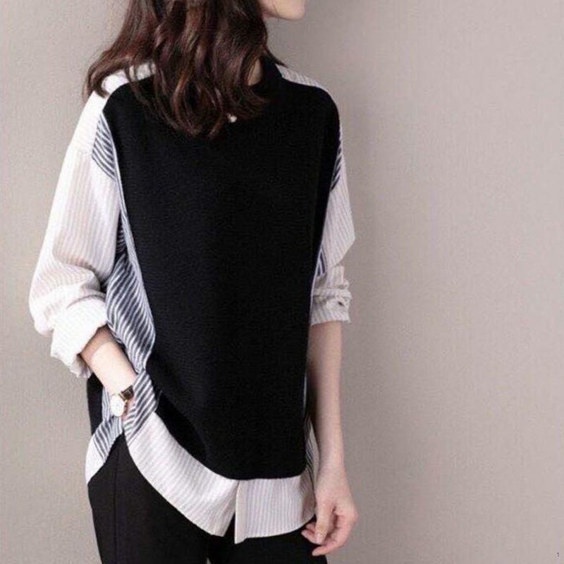Due Pezzi Spliced a Strisce a Maniche Lunghe da Donna per Vacanze Primaverili e Autunnali Donna