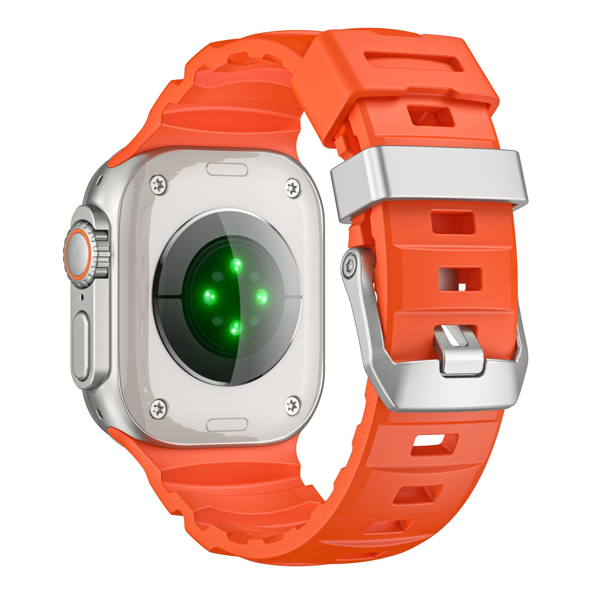 

Fluorubber Band For Apple Watch Series 10 Ultra 9 8 7 SE 6 5 4 3 2 1 46mm 49mm 45mm 44mm 42mm Watch Straps Orange/Silver Buckle