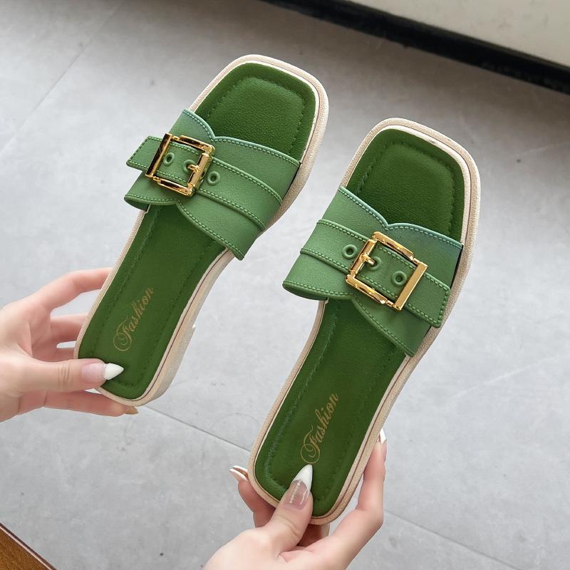 Women's Summer Fairy-Style Square Buckle Slippers - Soft Sole, Versatile Outdoor Beach Sandals